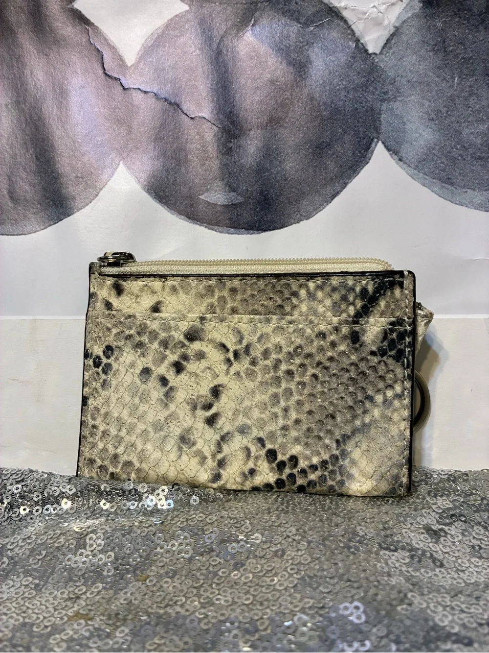 Coach Python Embossed Leather coin purse Beige and Black keychain - Picture 2 of 4